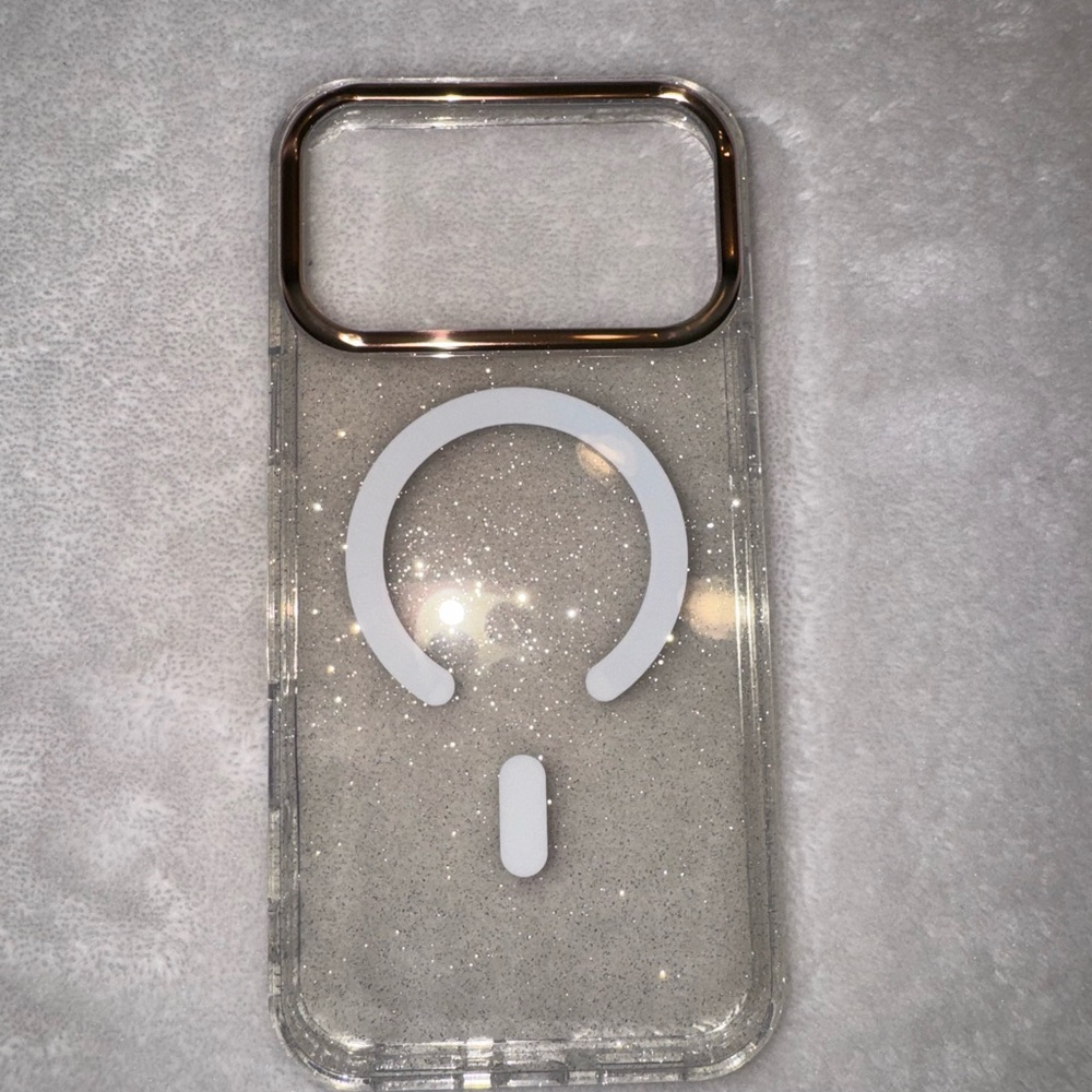 Clear Glitter 17 pro max Phone Case with Gold Accents